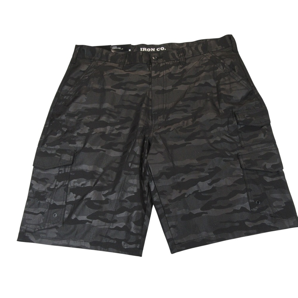 New Iron Co Mens Hybrid Cargo Shorts 40 x 11 Black Out Camouflage Stretch - Picture 3 of 8